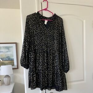H&M mini black dress with gold dots